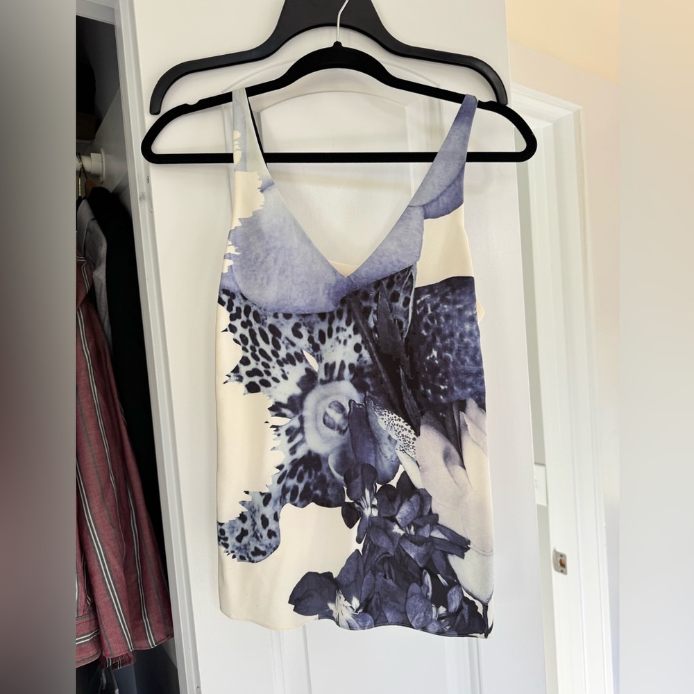 Tibi Blue and Cream Floral Camisole 100% Silk